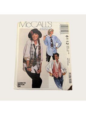 Vintage 1990s McCalls Sewing Pattern 6112 Misses Shirt Vest Necktie Size 14-16